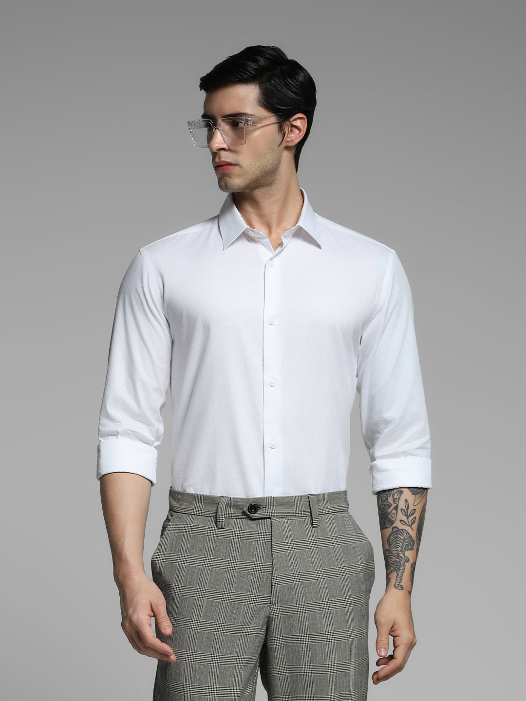 White Dobby Cotton Slim Fit Shirt
