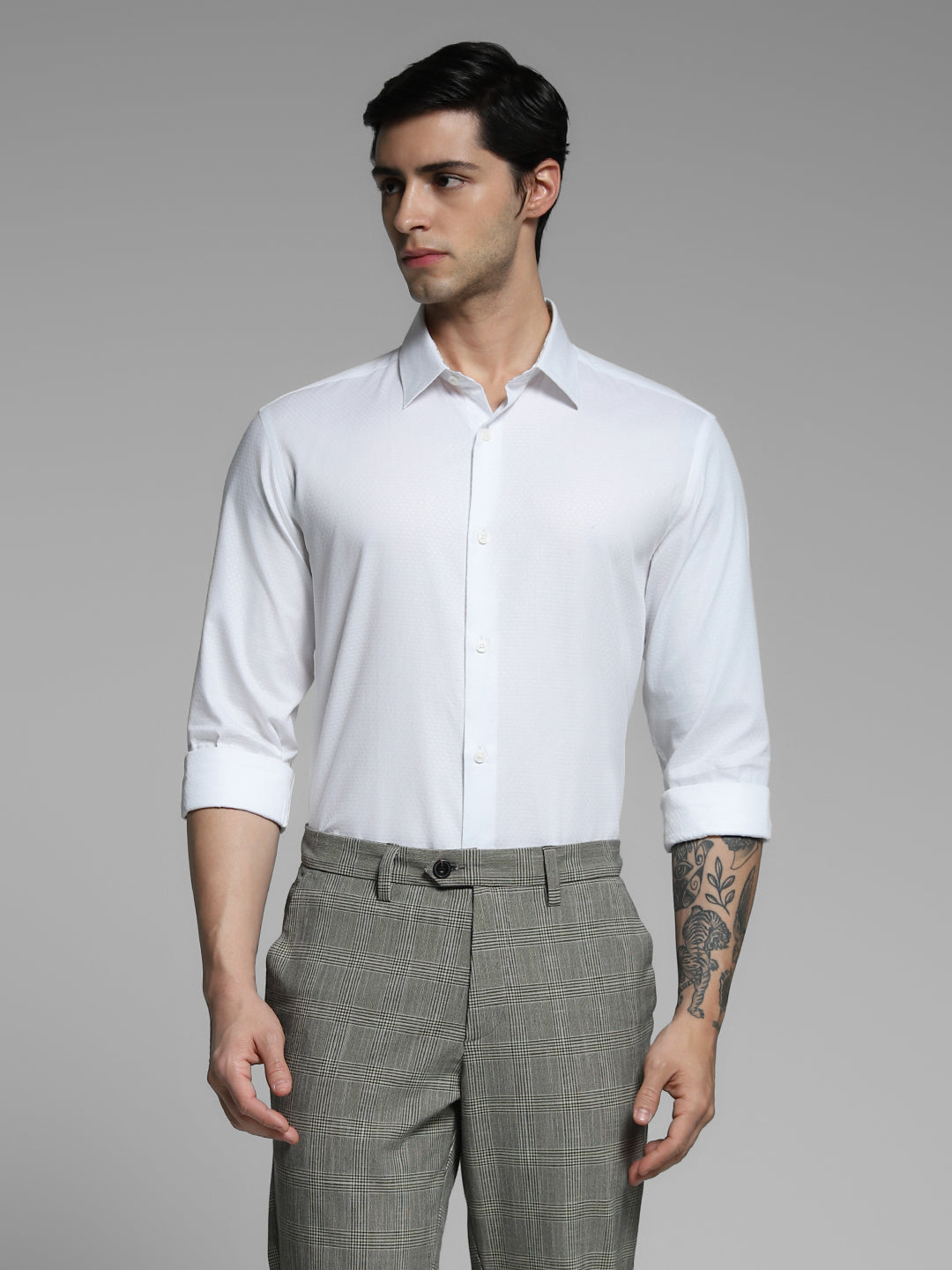 White Dobby Cotton Slim Fit Shirt