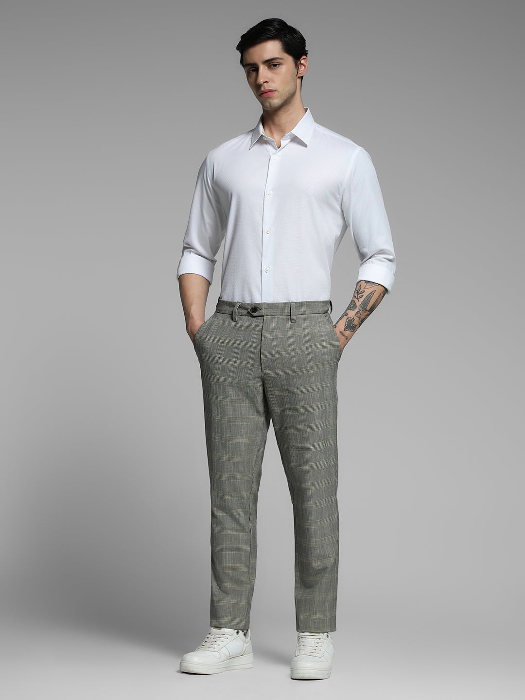 White Dobby Cotton Slim Fit Shirt