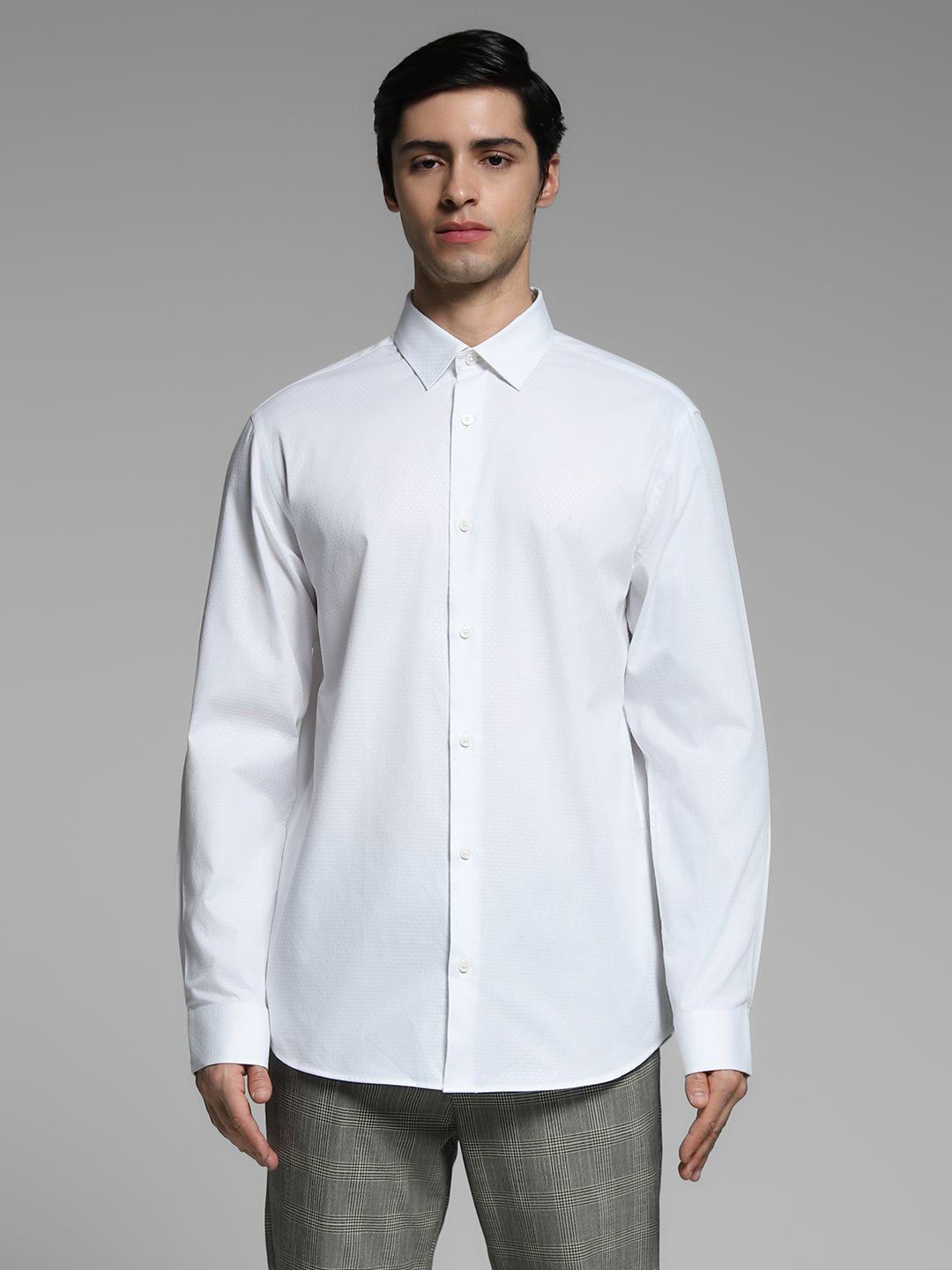 White Dobby Cotton Slim Fit Shirt