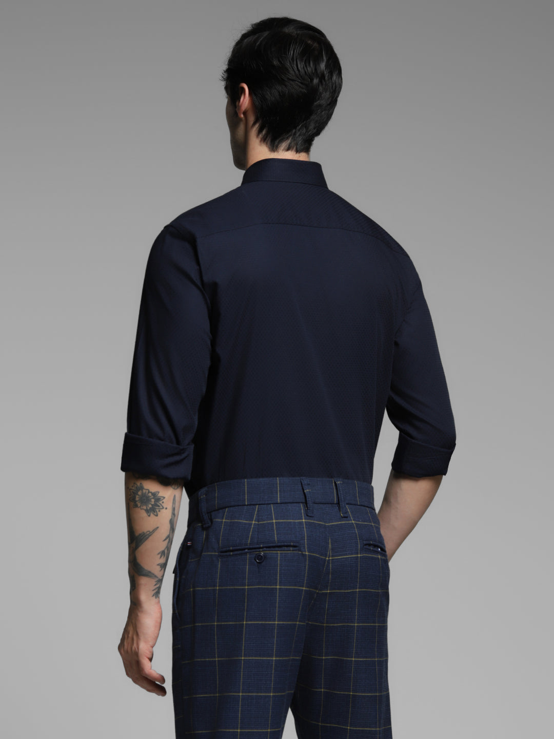 Navy Blue Dobby Cotton Slim Fit Shirt