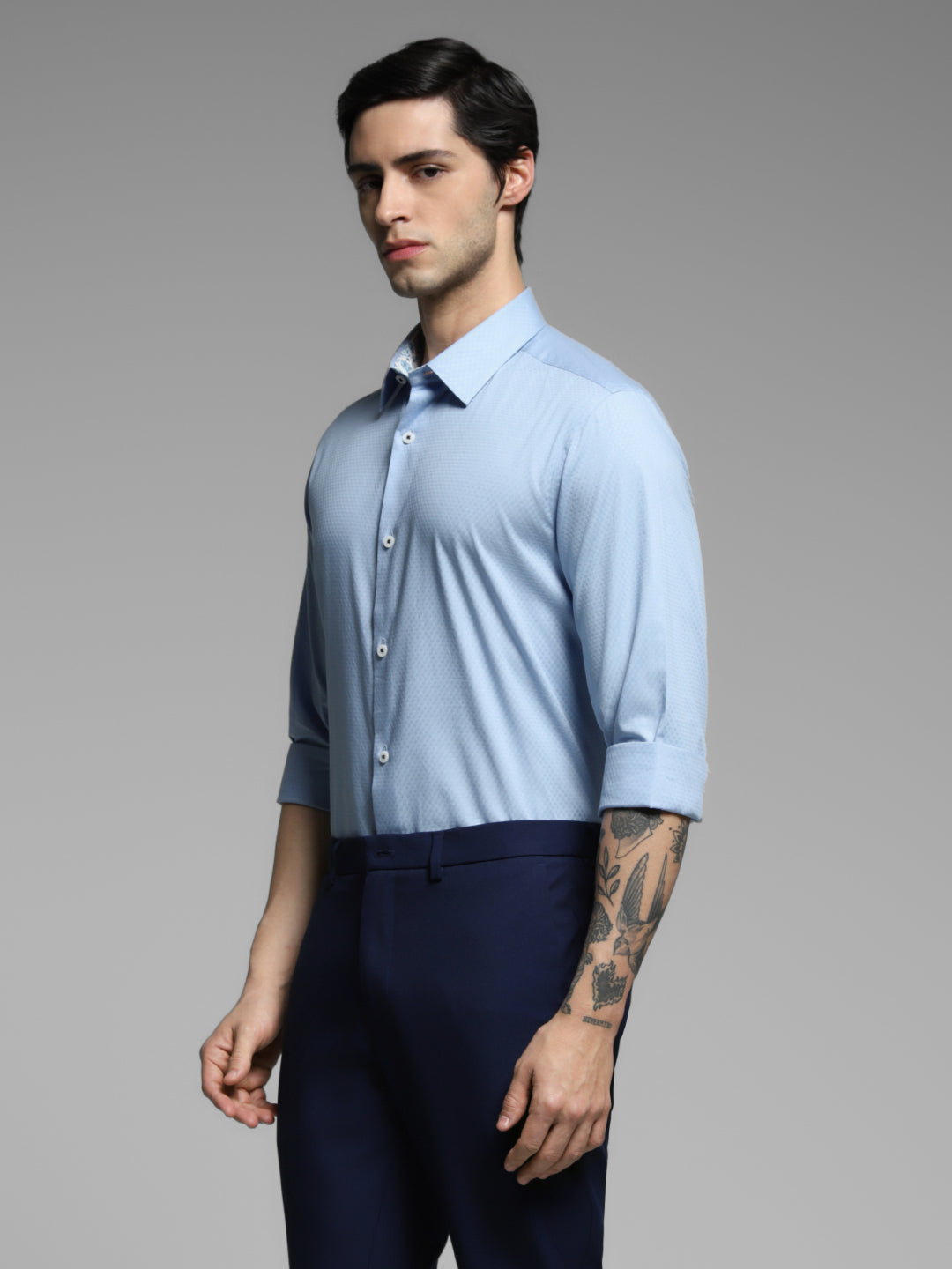 Light Blue Dobby Cotton Slim Fit Shirt