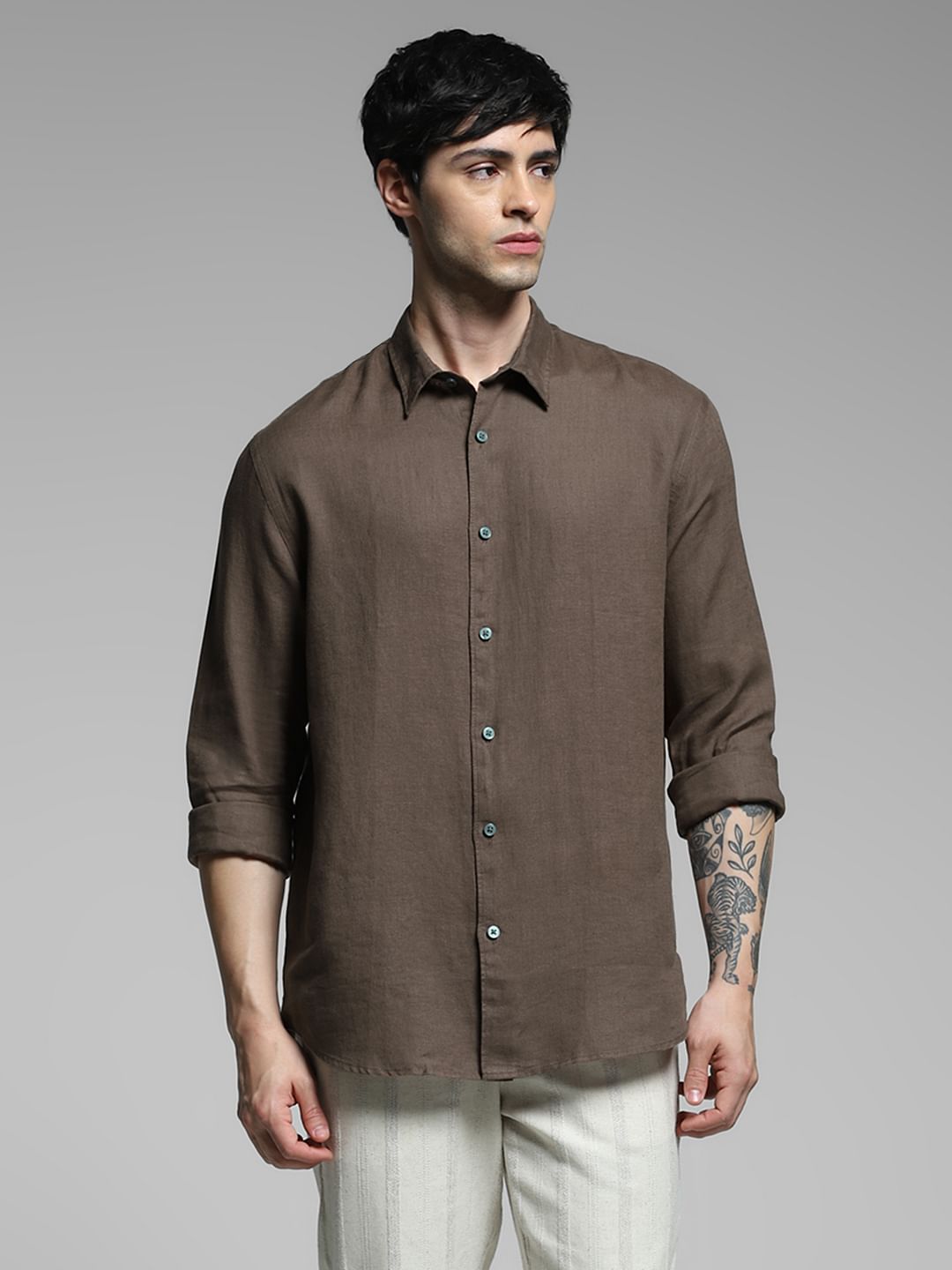 Brown Linen Full Sleeves Shirt