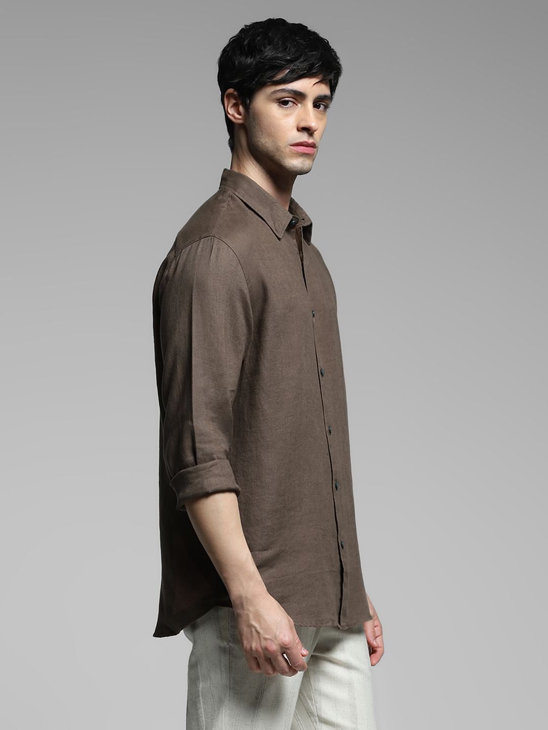 Brown Linen Full Sleeves Shirt
