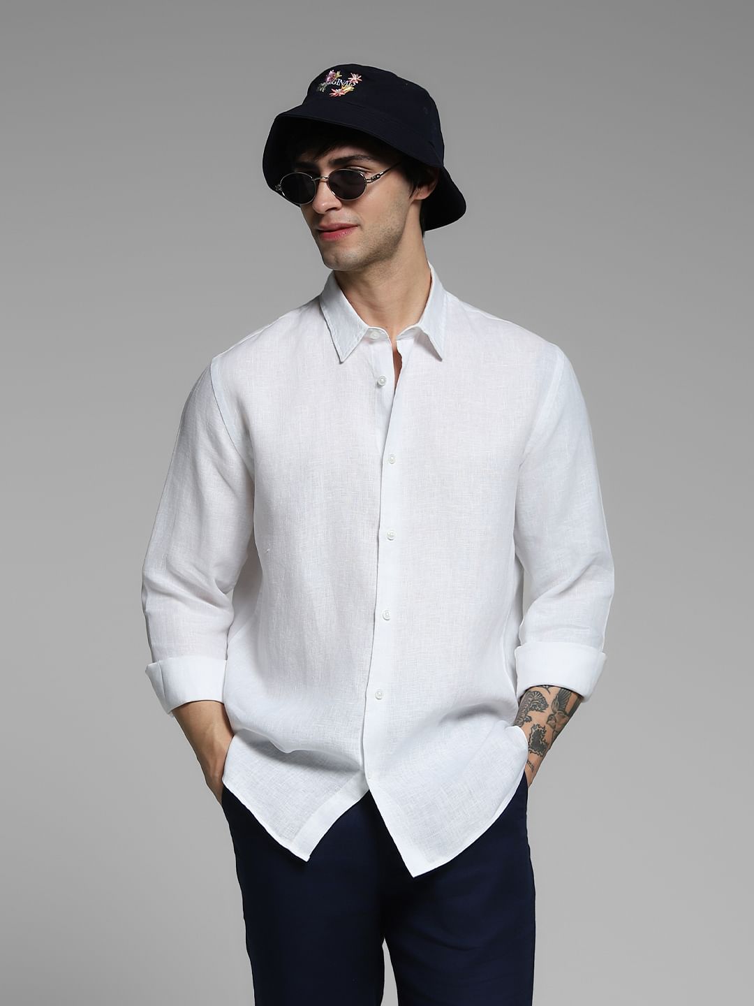 White Linen Full Sleeves Shirt - S