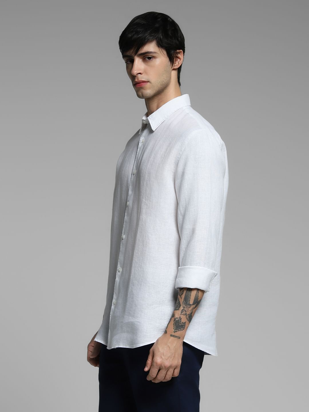 White Linen Full Sleeves Shirt