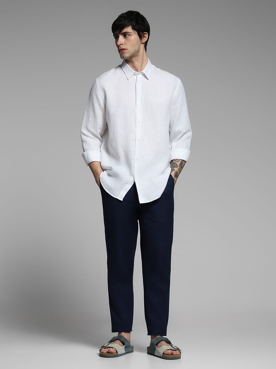 White Linen Full Sleeves Shirt