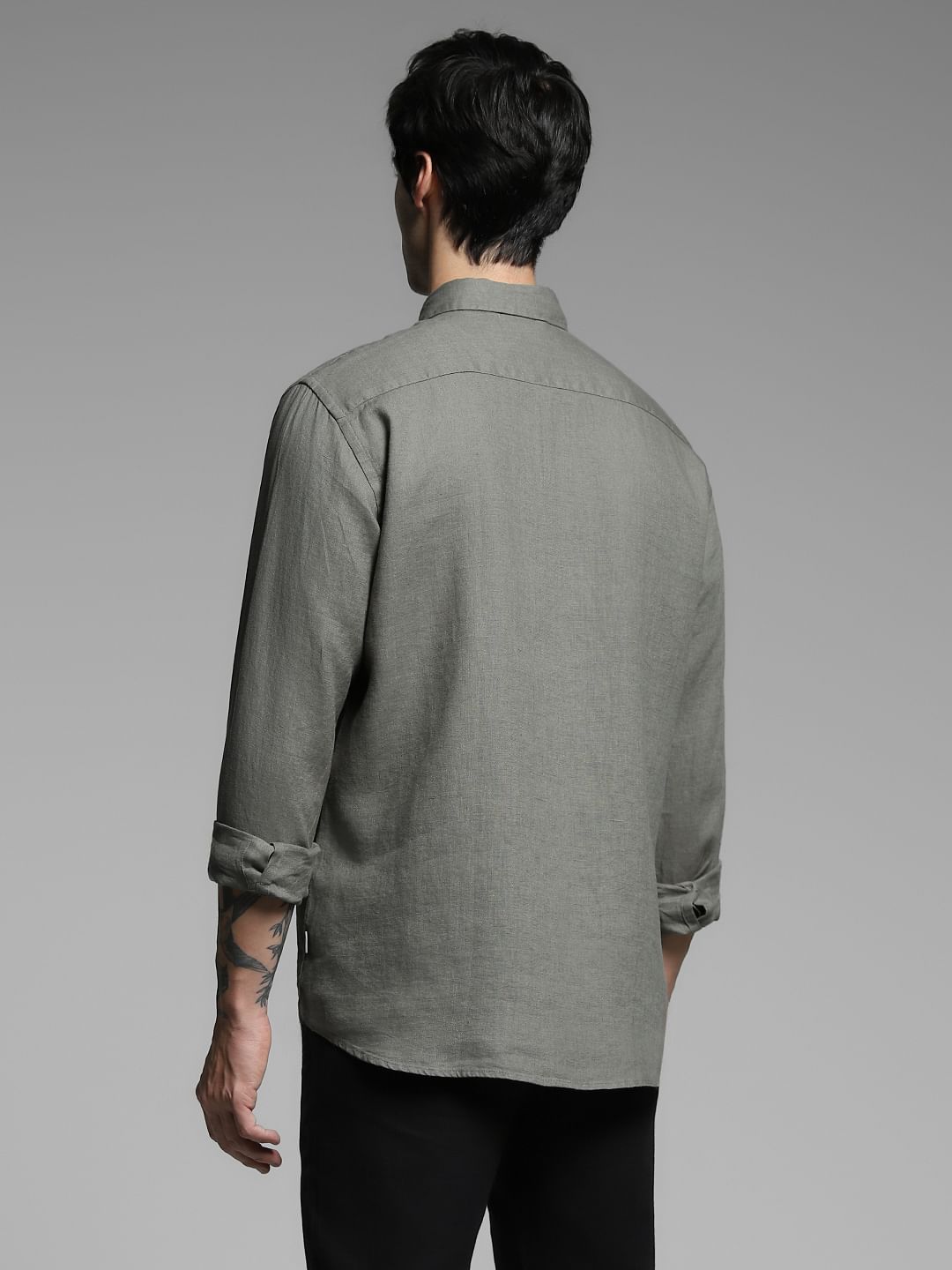 Green Linen Full Sleeves Shirt