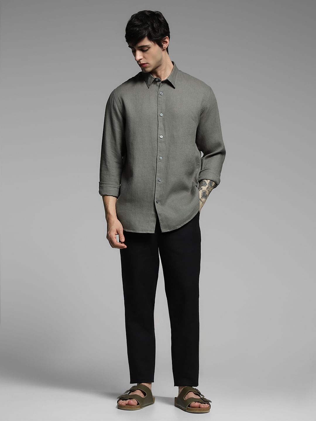 Green Linen Full Sleeves Shirt