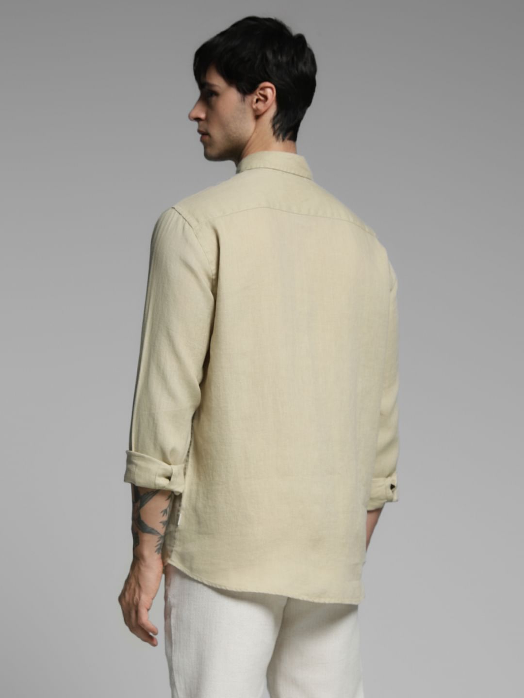 Beige Linen Full Sleeves Shirt