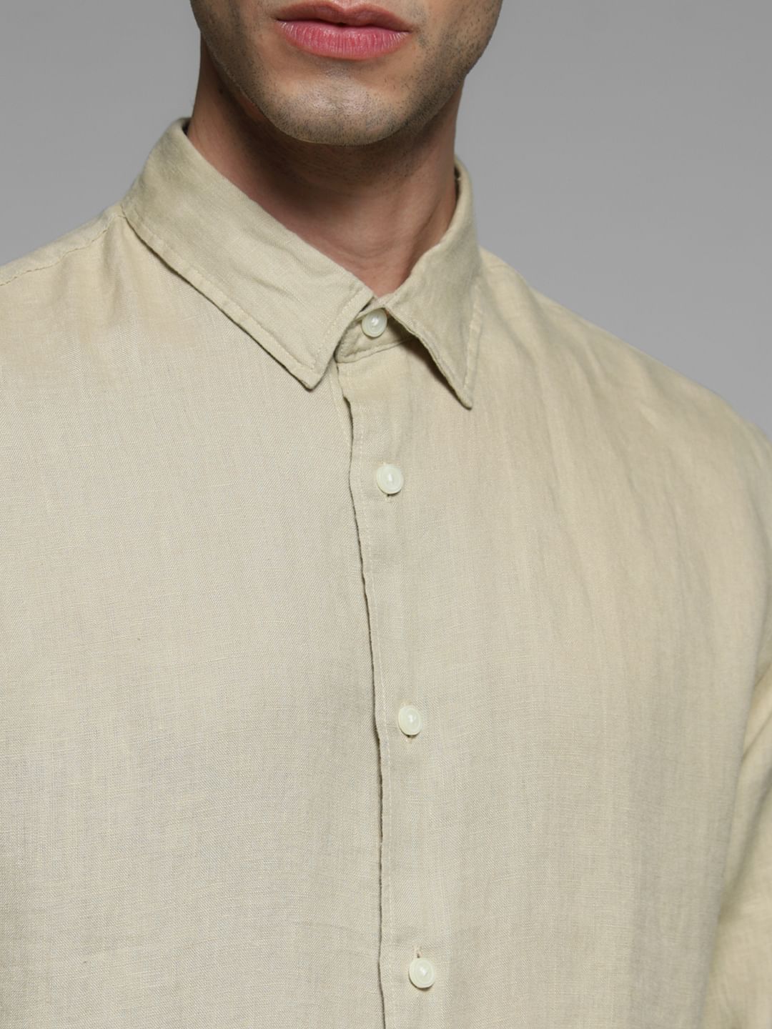 Beige Linen Full Sleeves Shirt