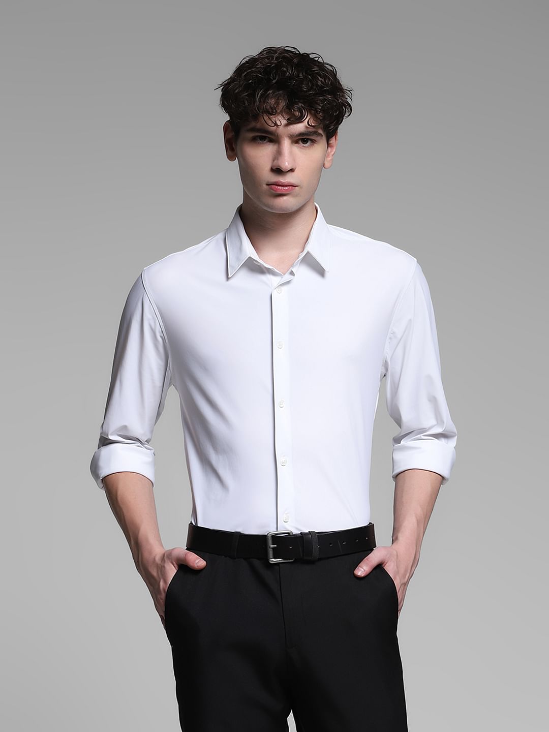 White Stretch Full Sleeves Shirt - S