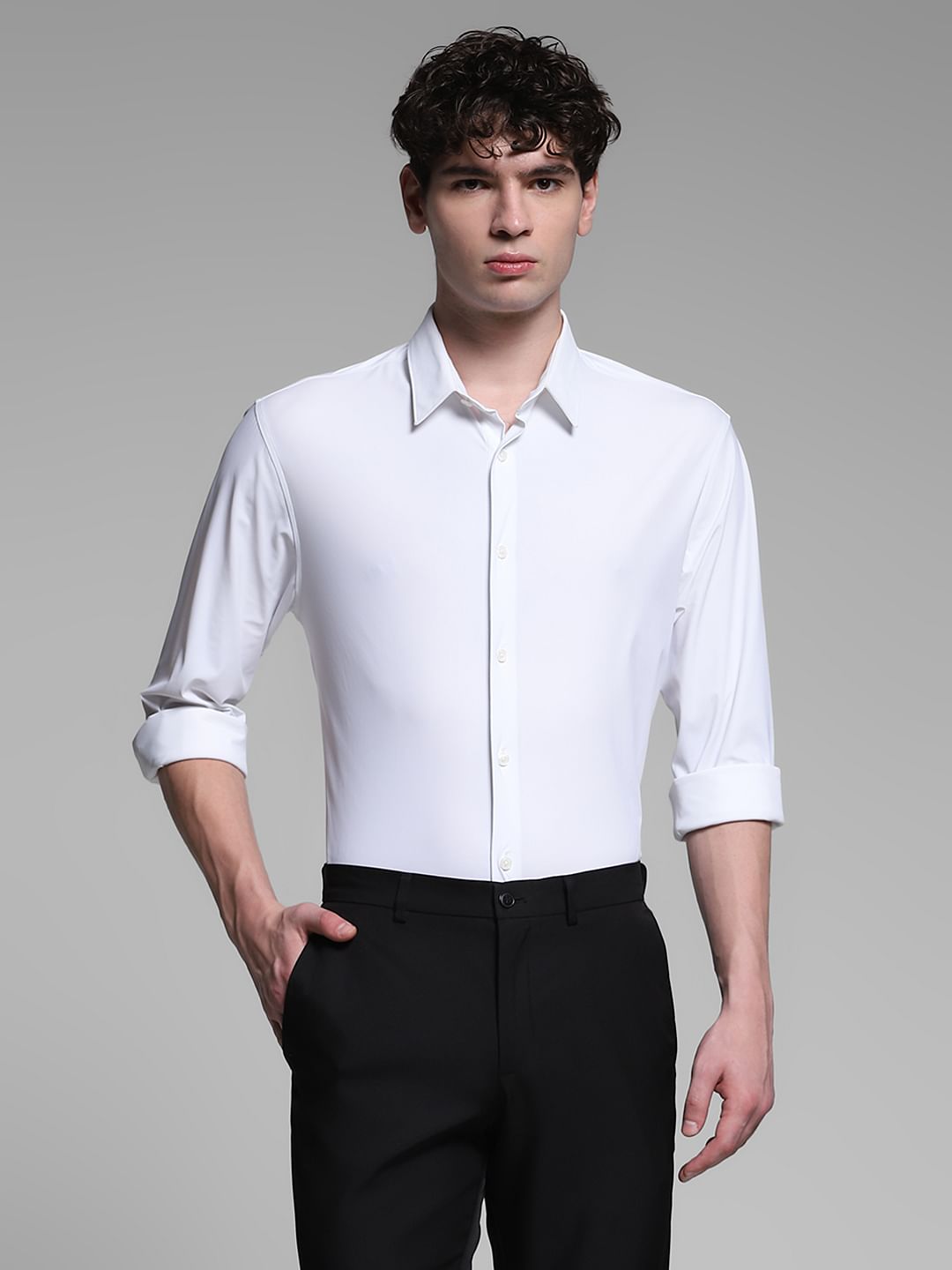 White Stretch Full Sleeves Shirt