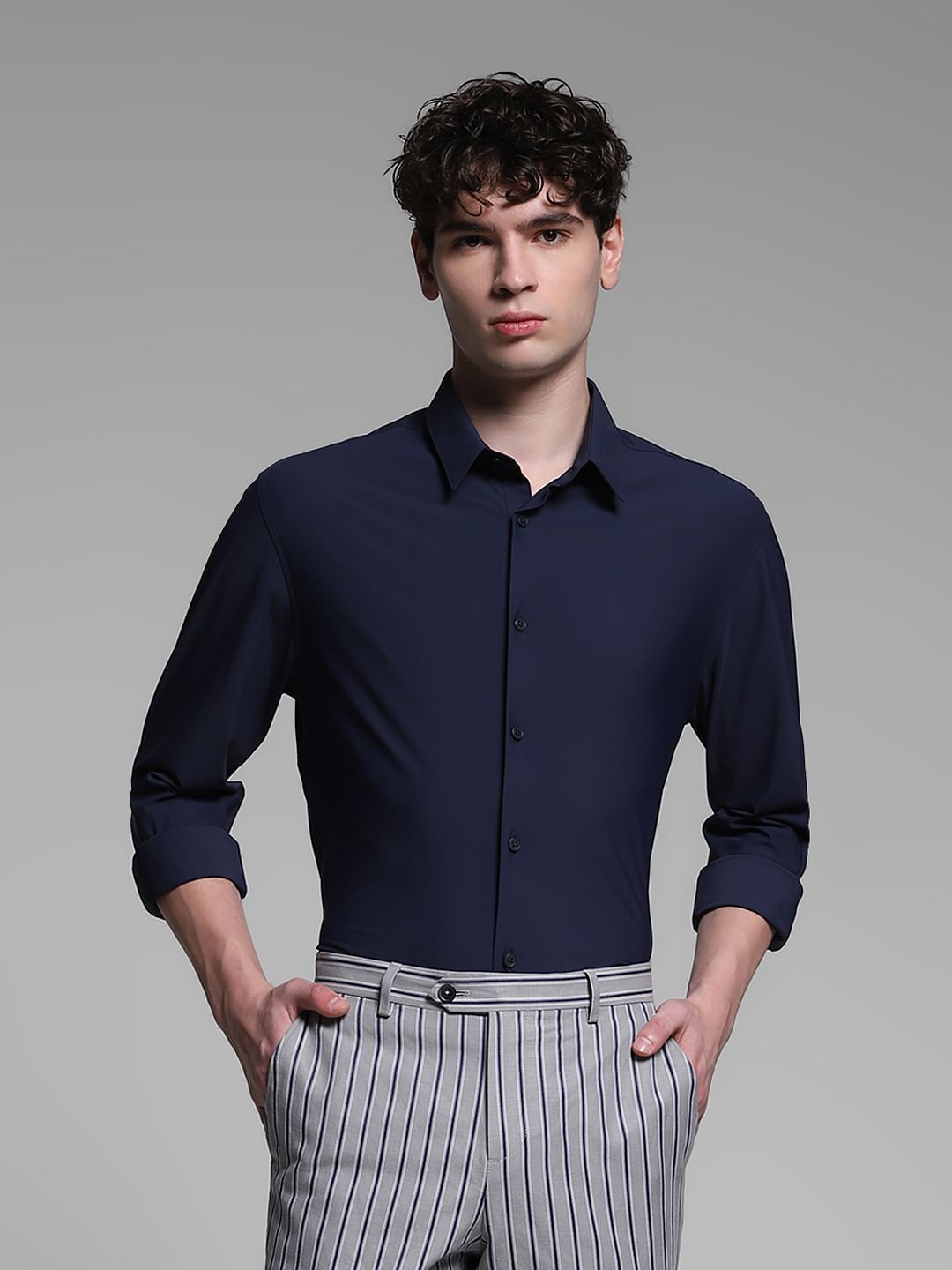 Dark Blue Stretch Full Sleeves Shirt - XXL