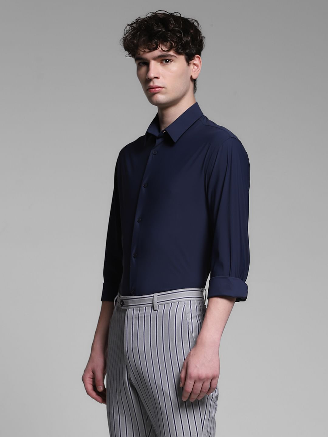 Dark Blue Stretch Full Sleeves Shirt