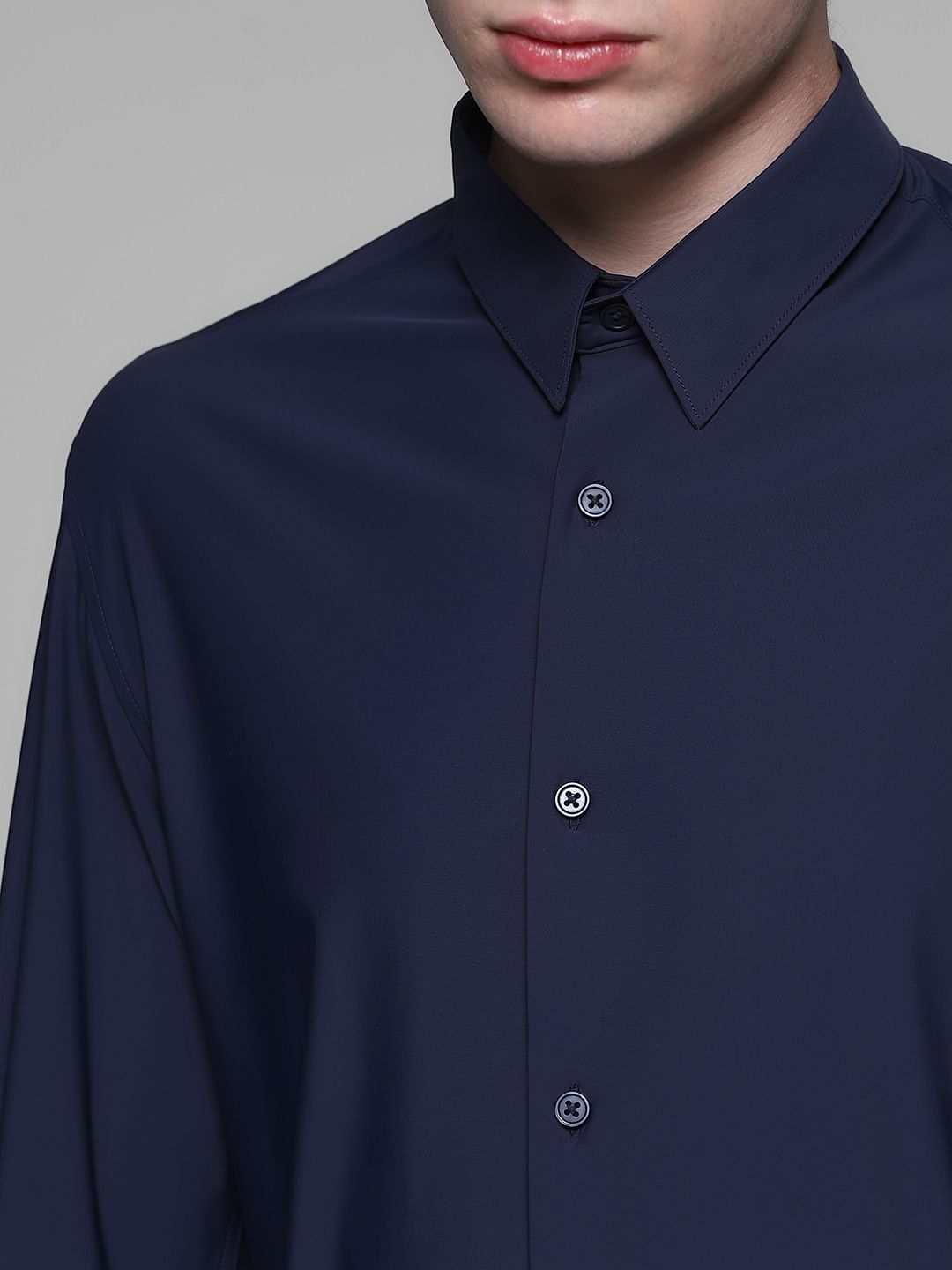 Dark Blue Stretch Full Sleeves Shirt