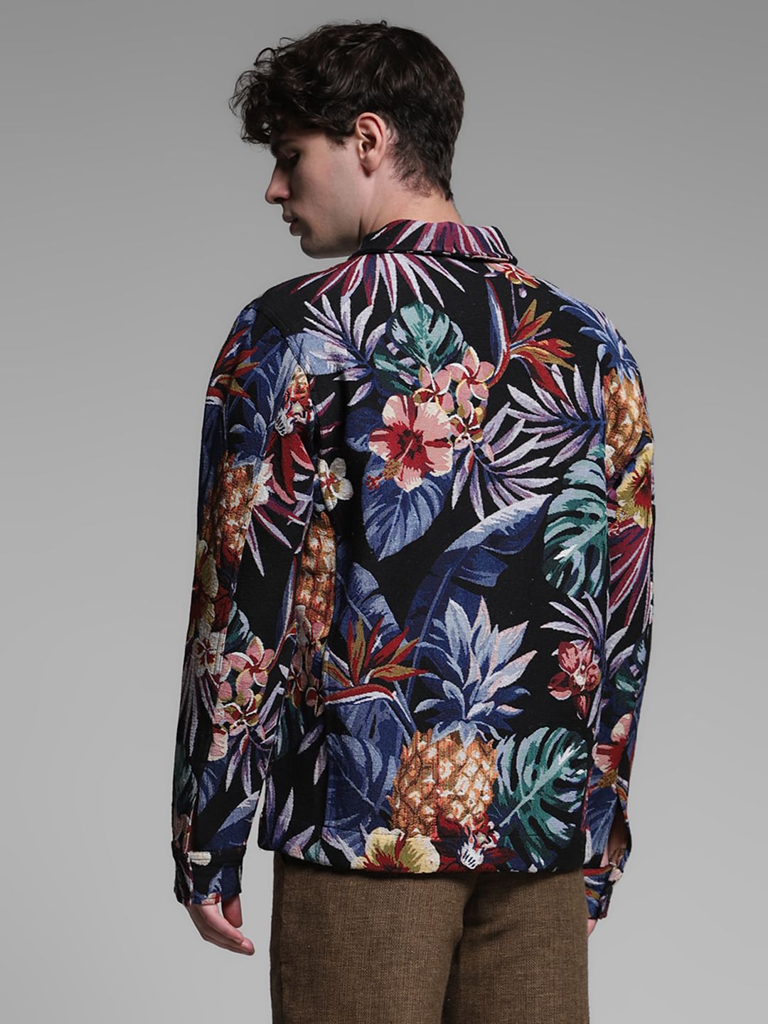 Black Floral Jacquard Oversized Shirt