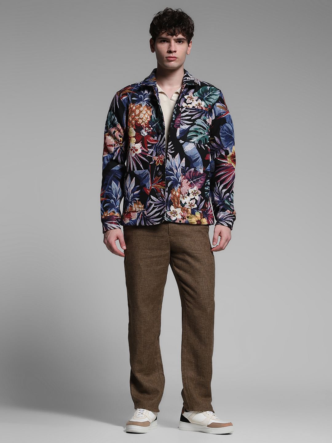 Black Floral Jacquard Oversized Shirt