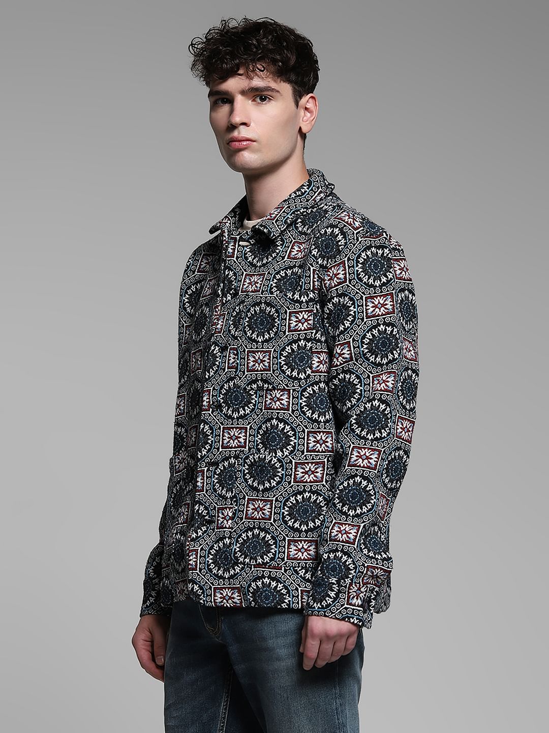 Black Printed Jacquard Oversized Shirt