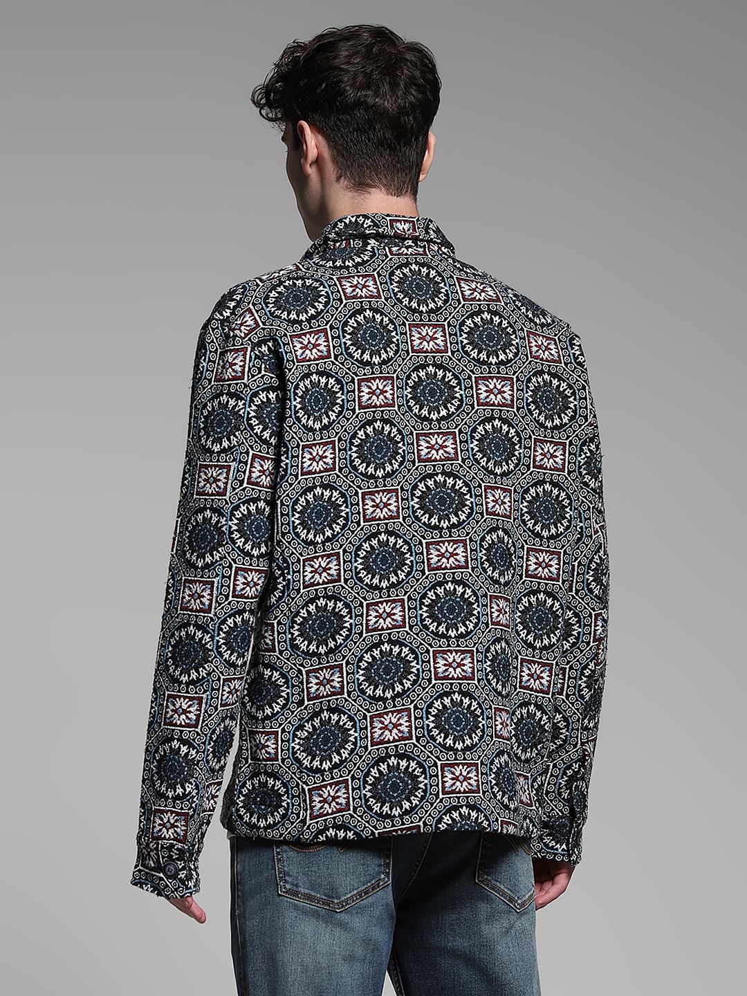 Black Printed Jacquard Oversized Shirt