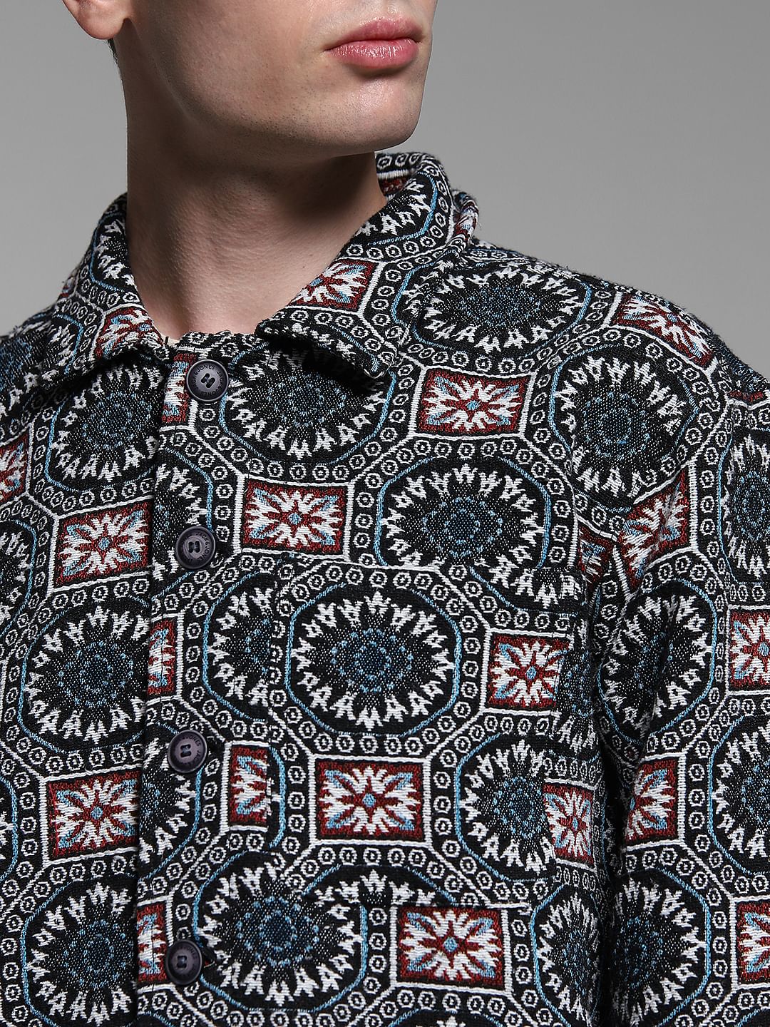 Black Printed Jacquard Oversized Shirt