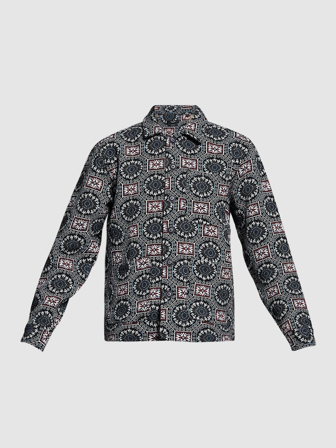 Black Printed Jacquard Oversized Shirt