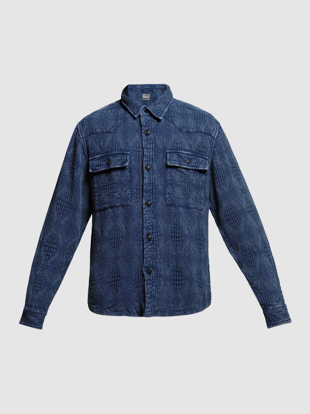 Dark Blue Jacquard Co-ord Set Overshirt