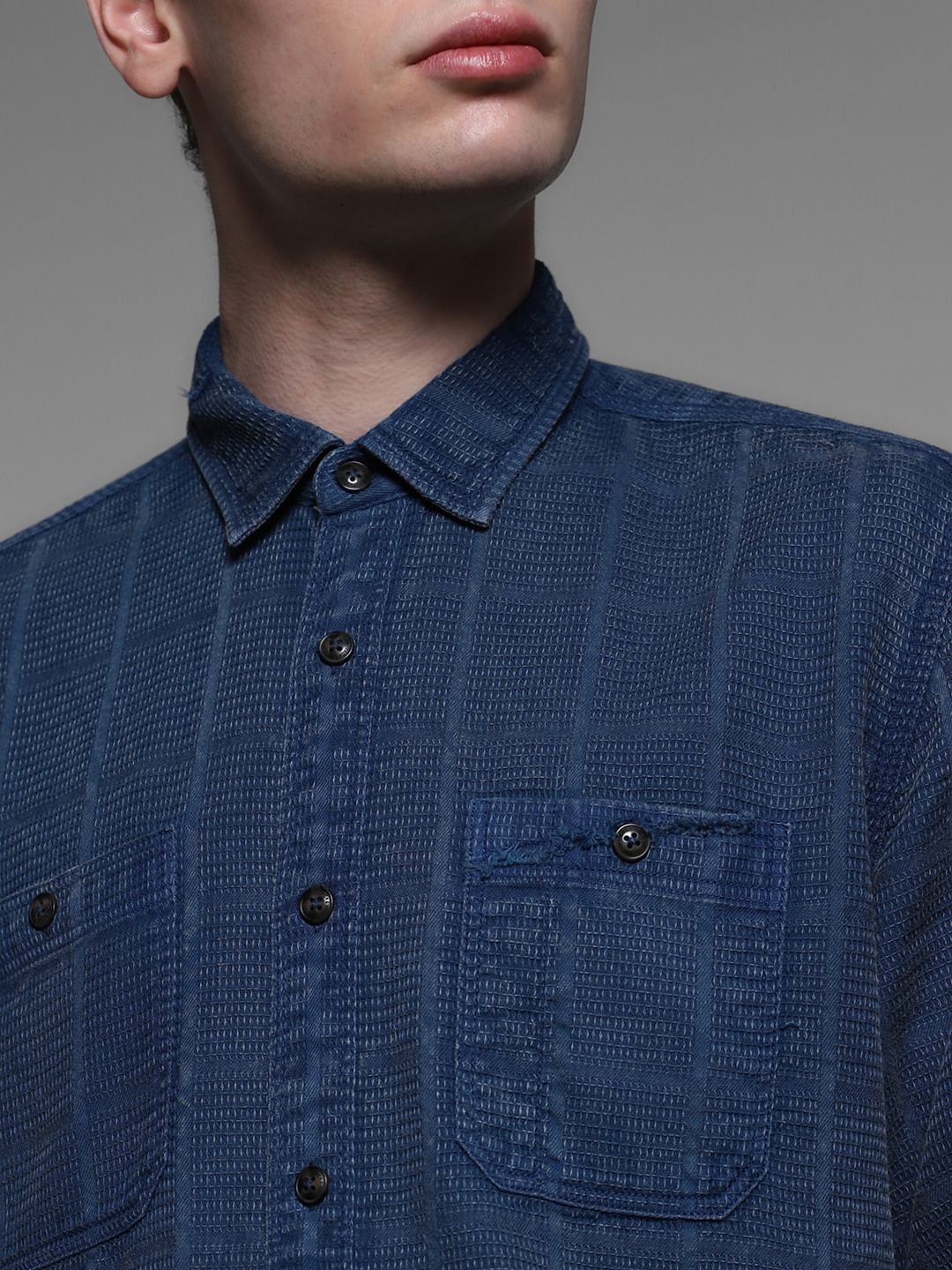 Dark Blue Dobby Check Cotton Shirt