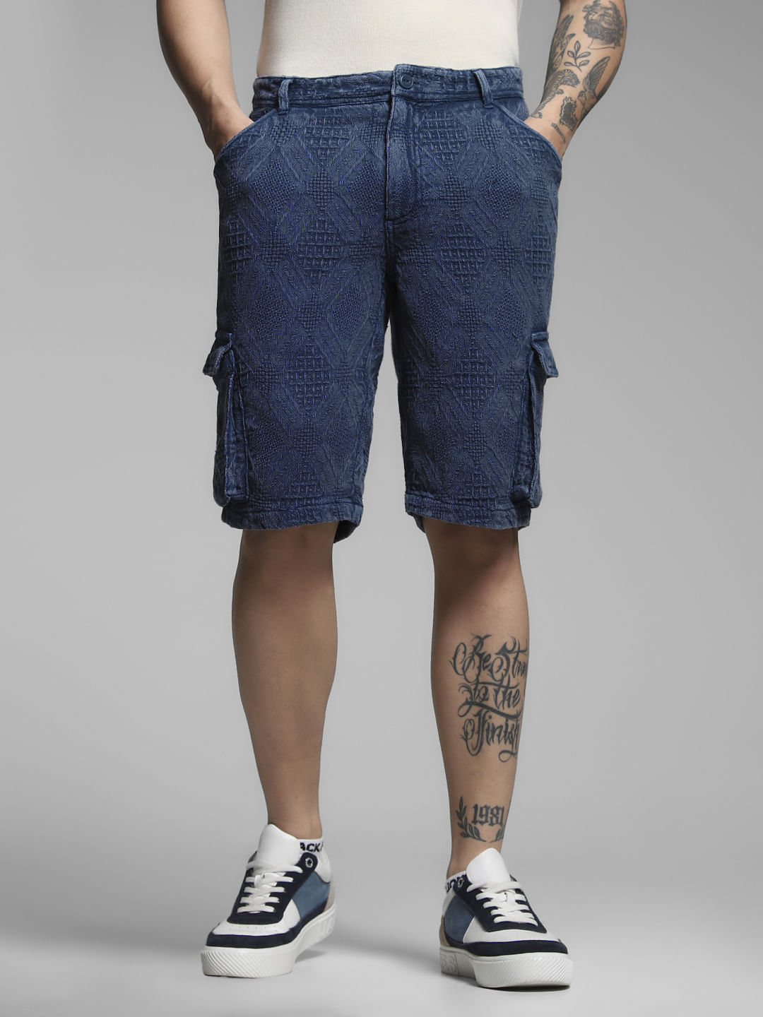 Dark Blue Jacquard Co-ord Set Shorts