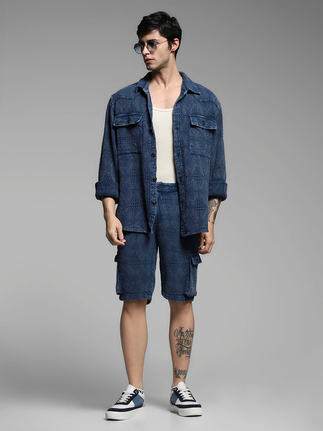 Dark Blue Jacquard Co-ord Set Shorts