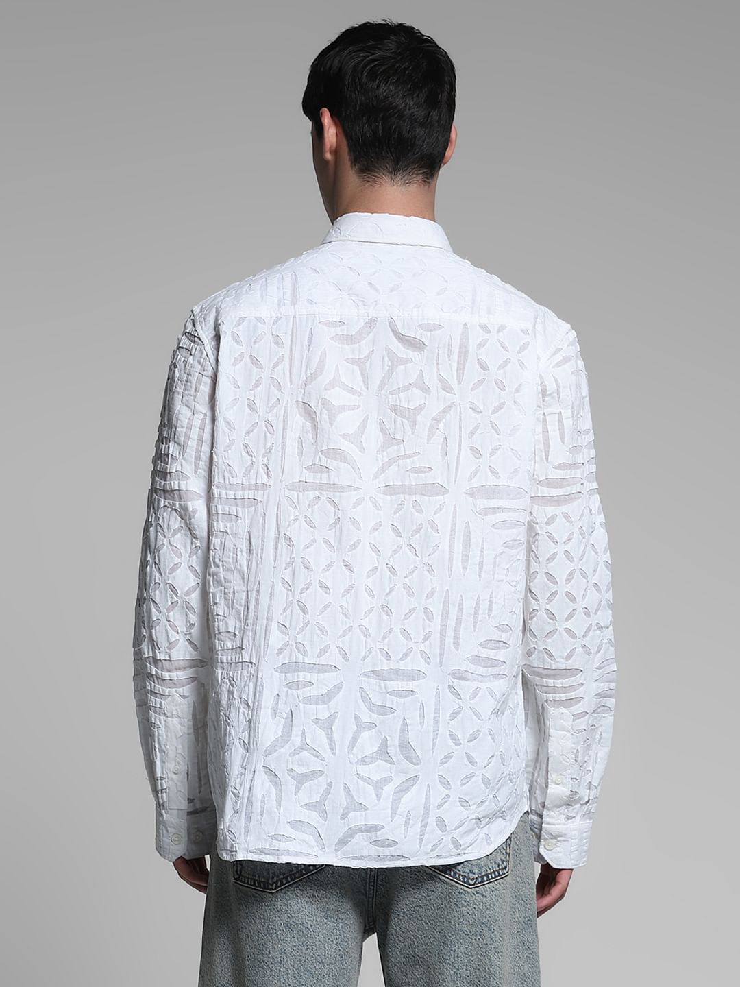 White Abstract Print Cotton Shirt
