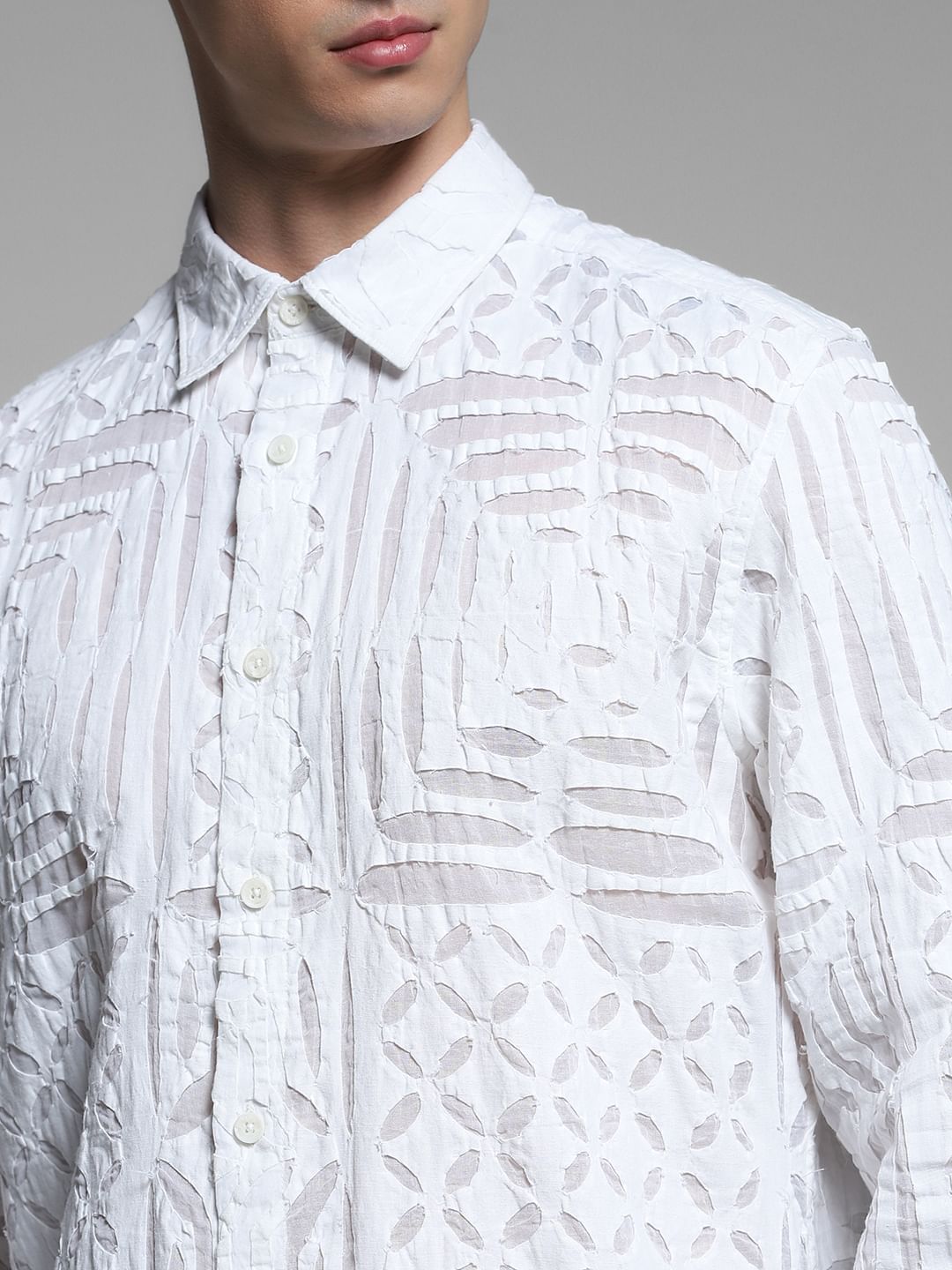 White Abstract Print Cotton Shirt