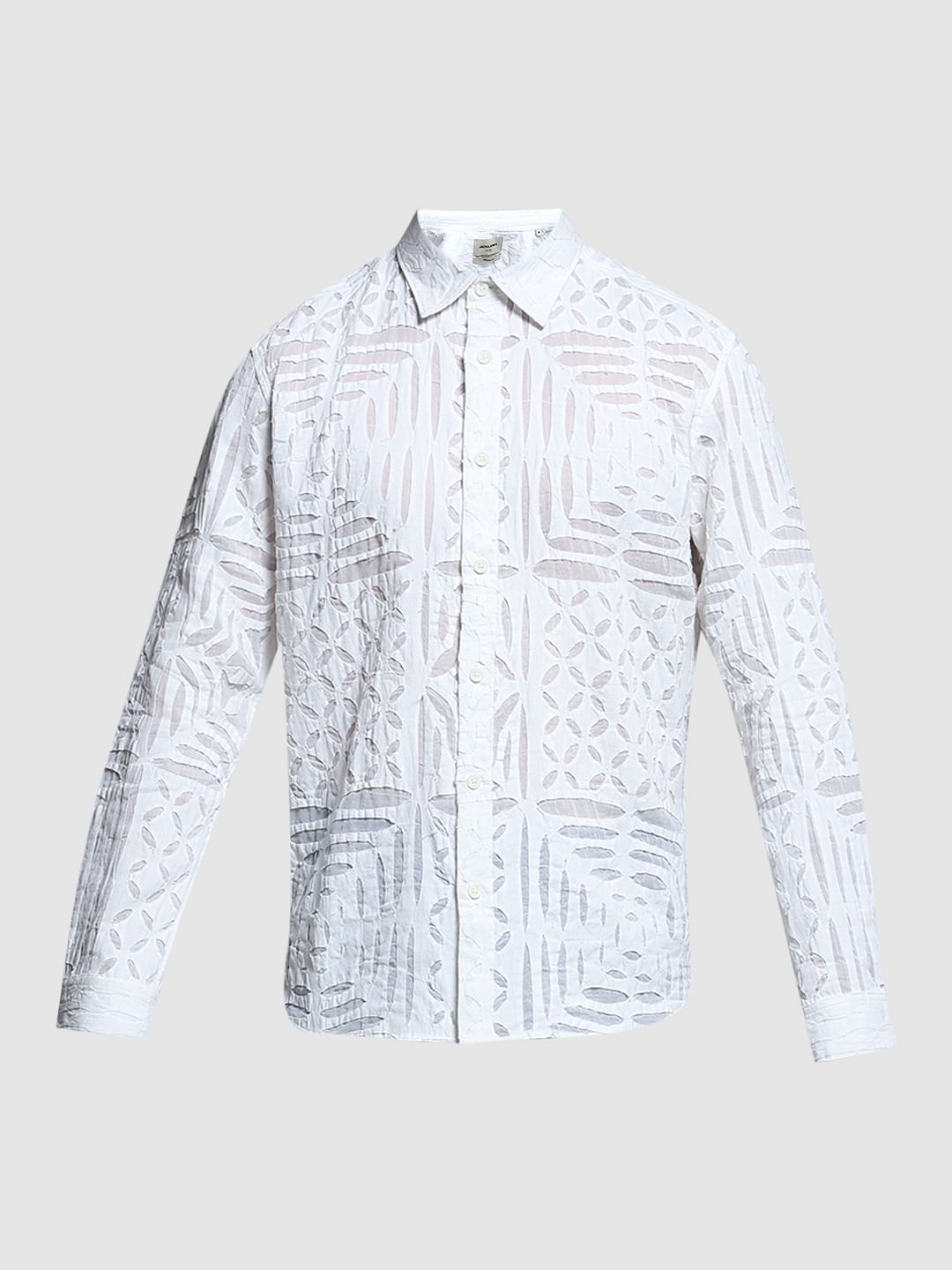 White Abstract Print Cotton Shirt