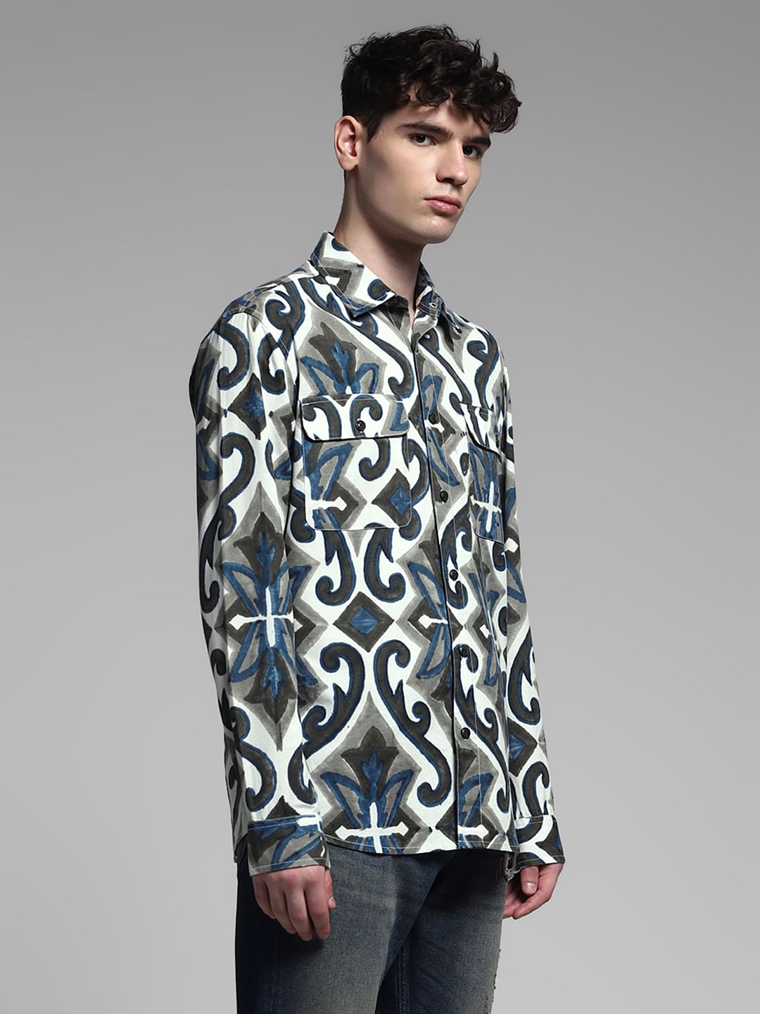 White Abstract Print Shirt