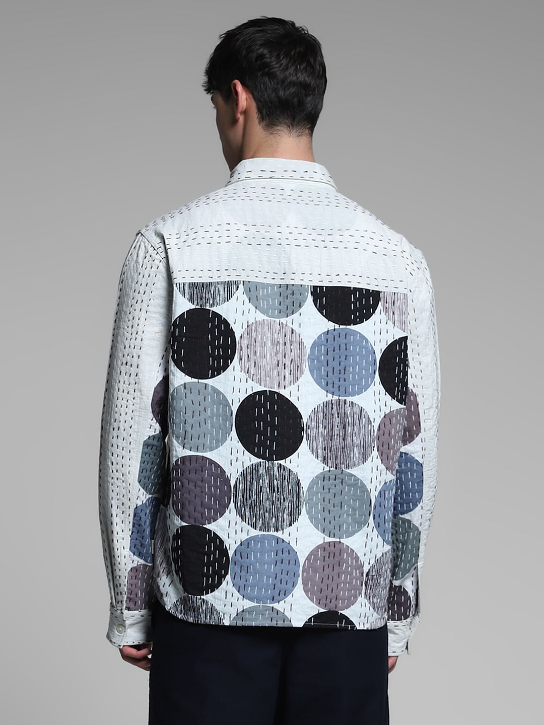 White Abstract Print Cotton Shirt