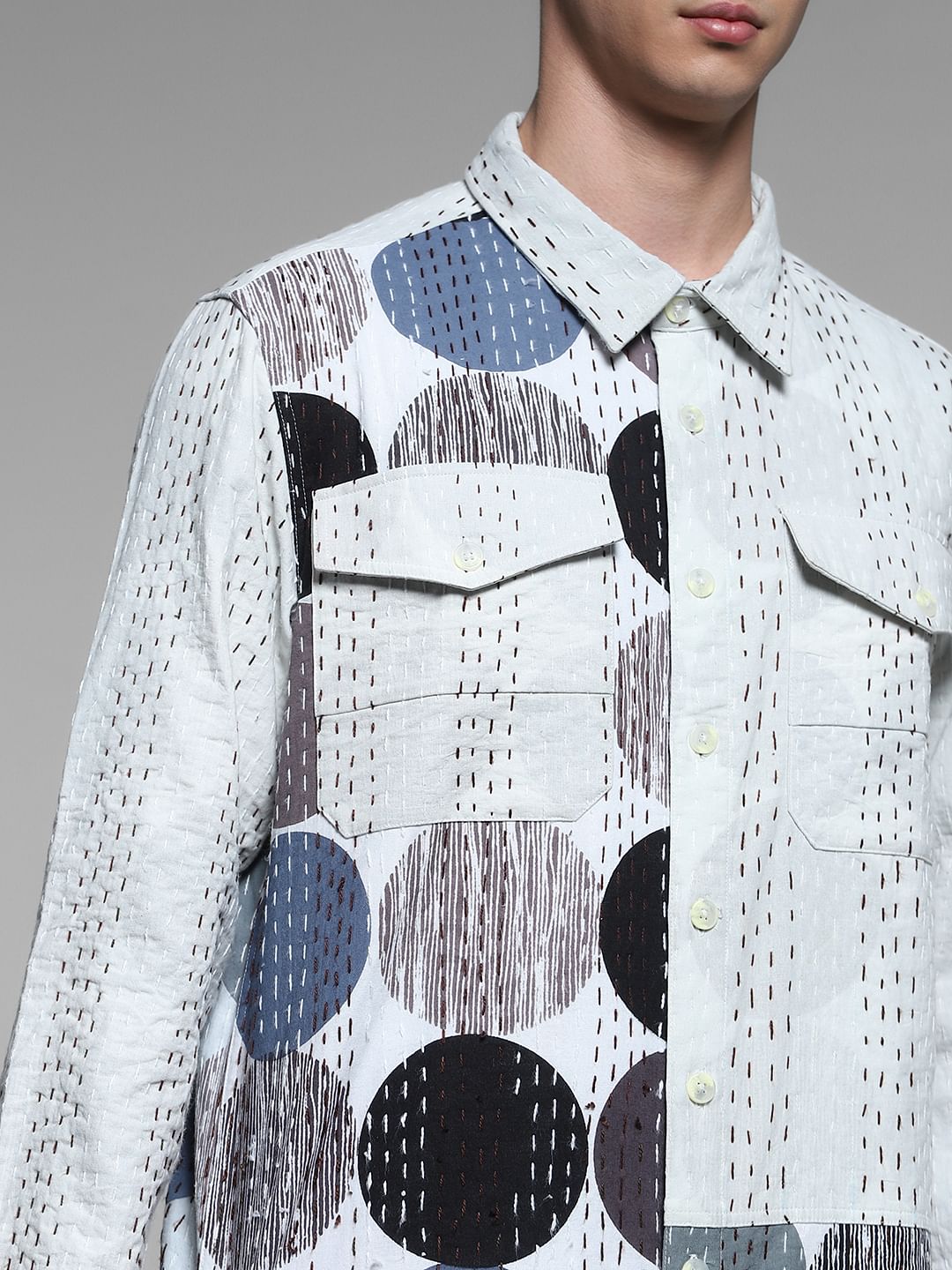White Abstract Print Cotton Shirt