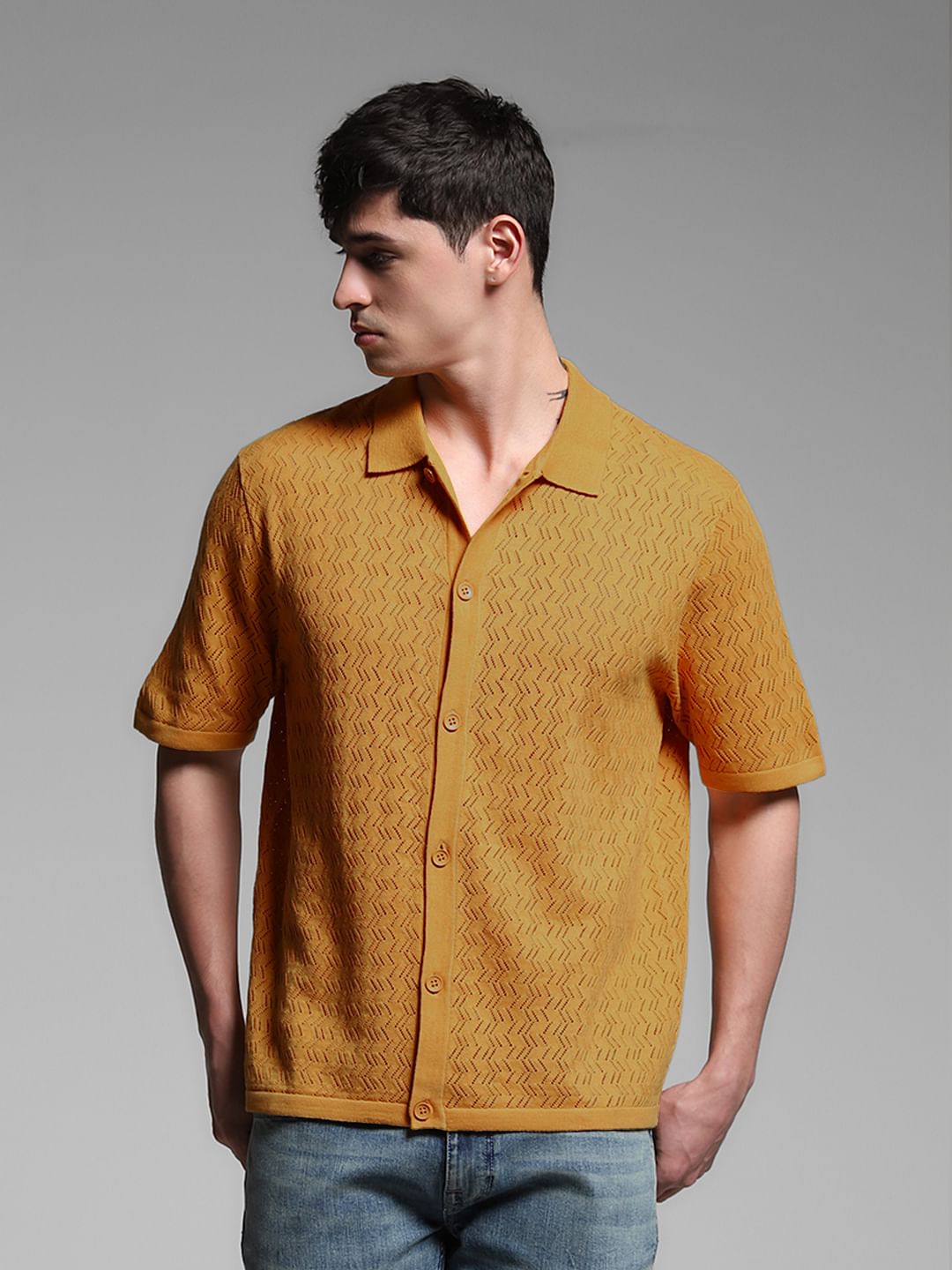 Mustard Knitted Polo - S