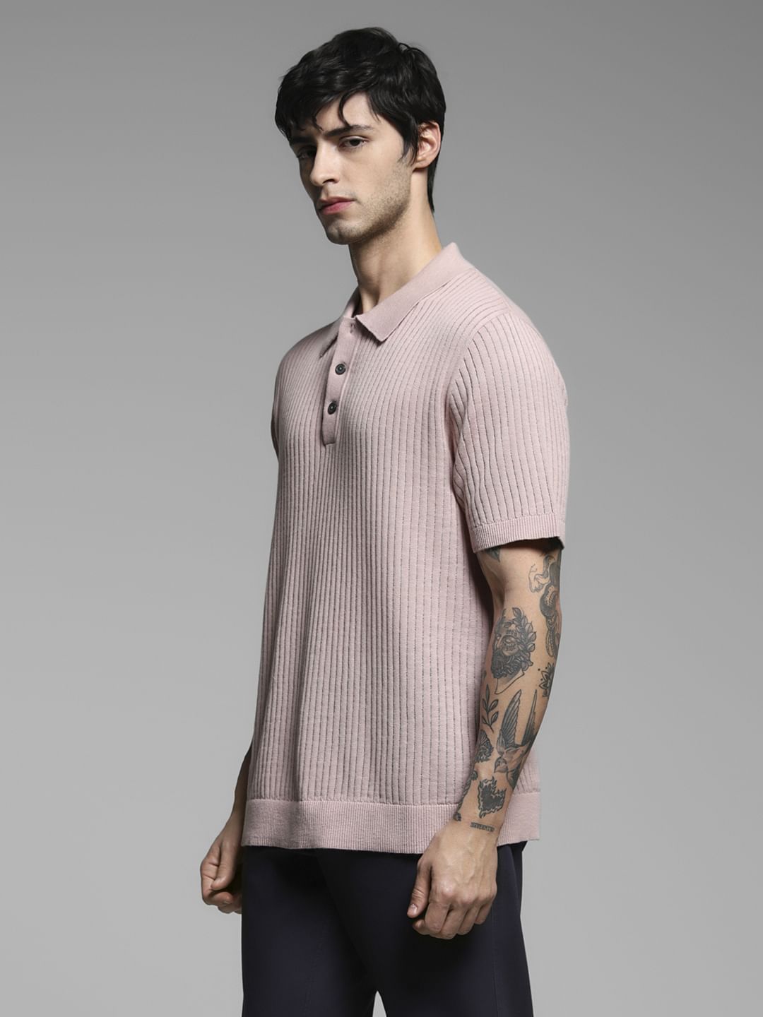 Pink Structured Knitted Polo