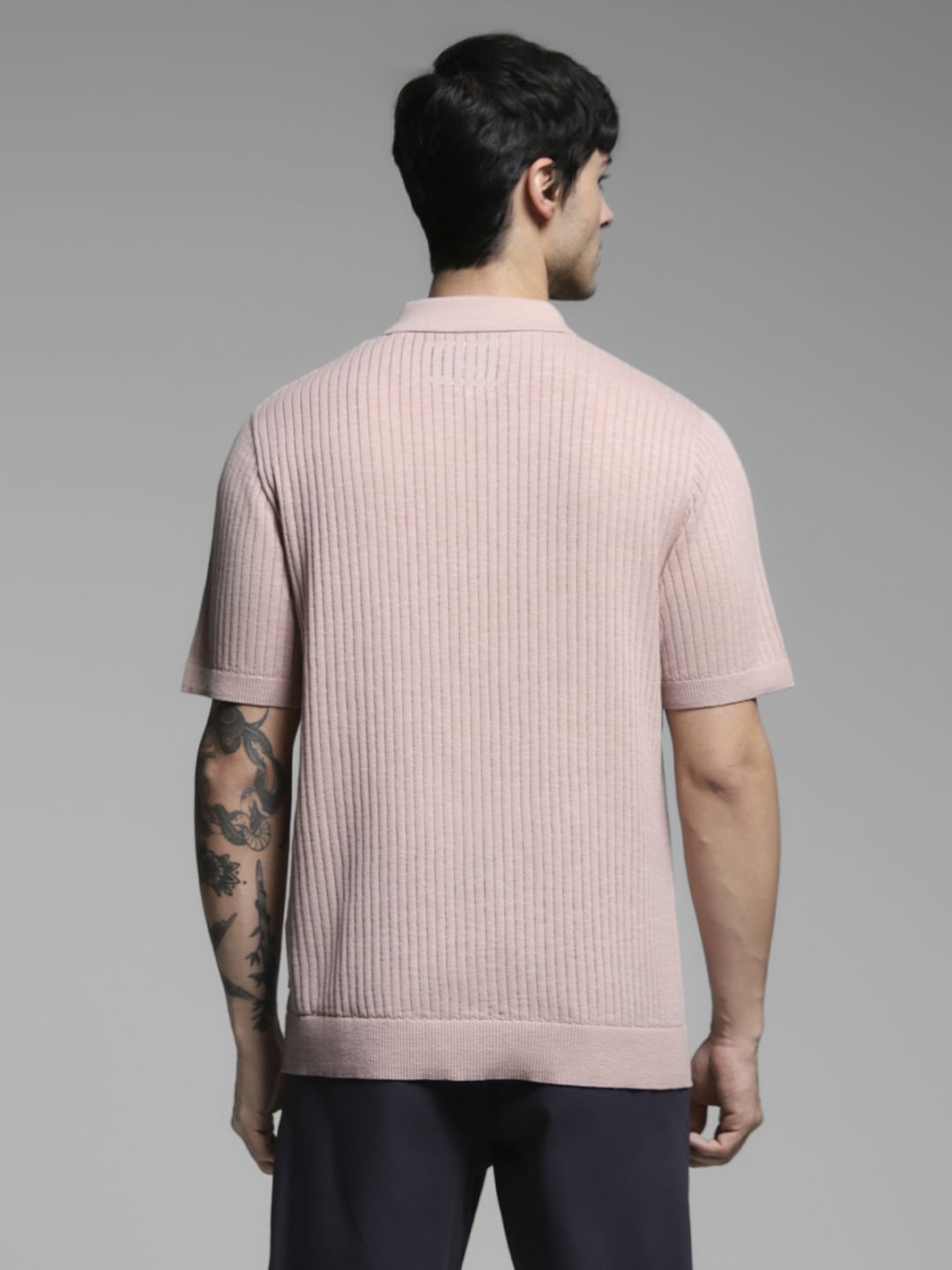 Pink Structured Knitted Polo