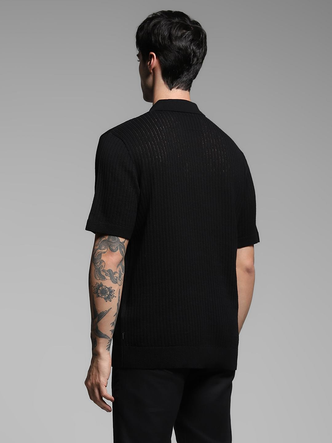 Black Structured Knitted Polo
