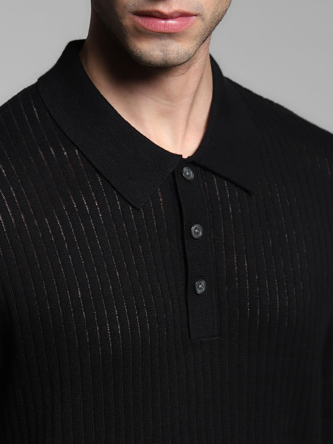 Black Structured Knitted Polo