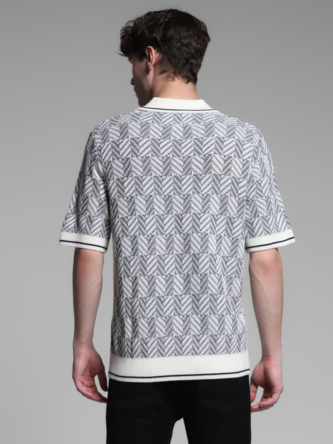 White Structured Knit Polo