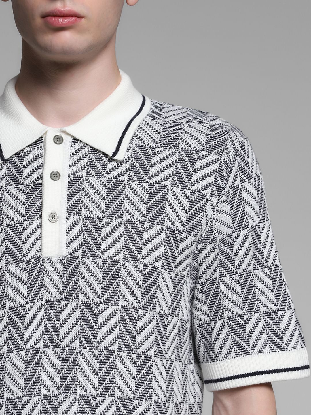 White Structured Knit Polo