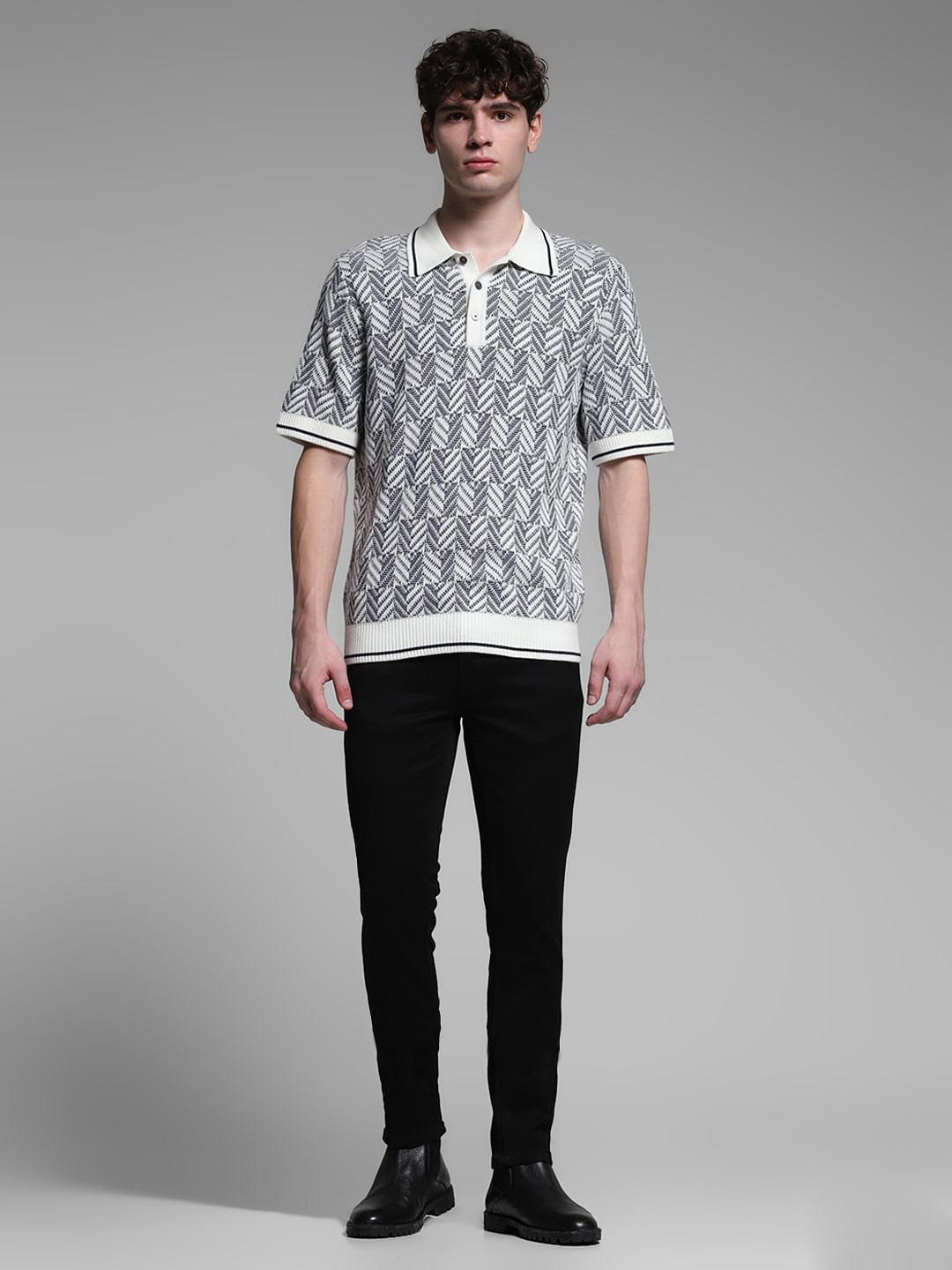 White Structured Knit Polo