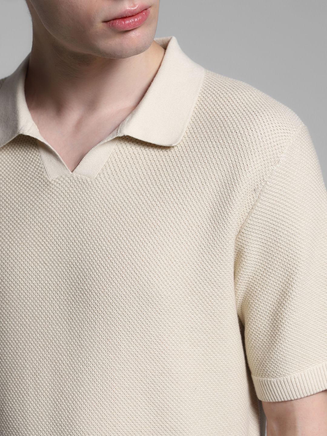 Beige Split Neck Cotton Polo