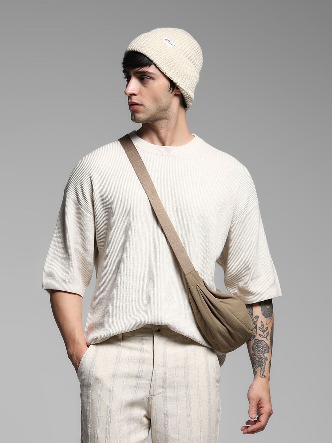 Beige Crew Neck Pullover - XXL