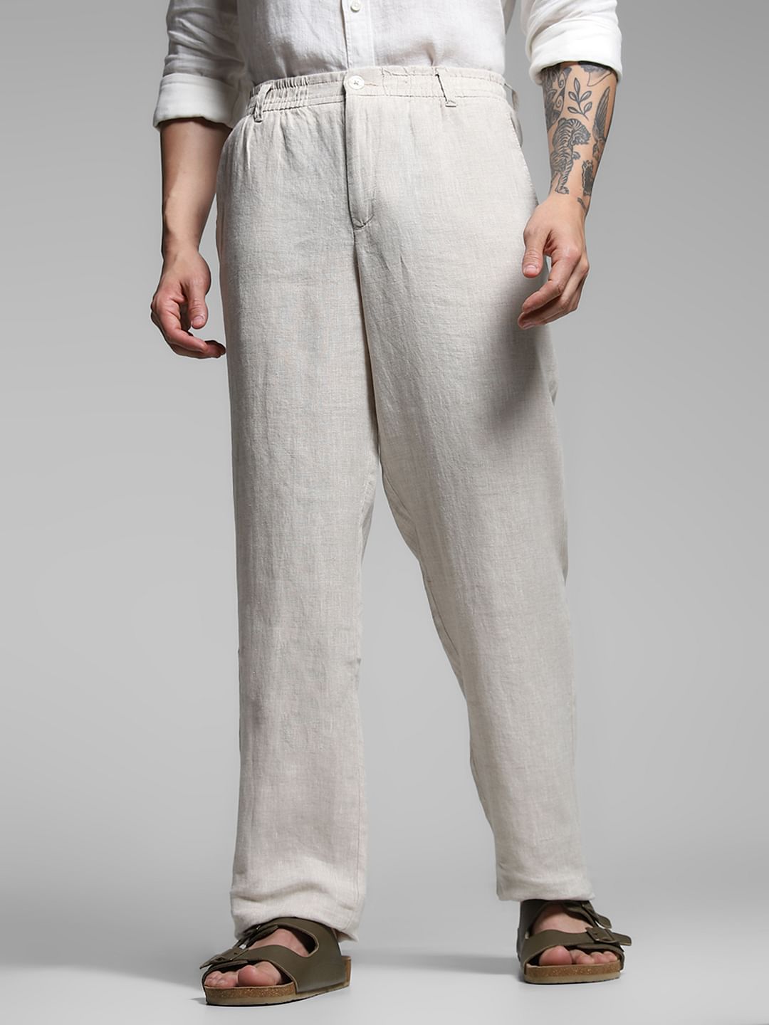 Light Grey Mid Rise Linen Chinos - S