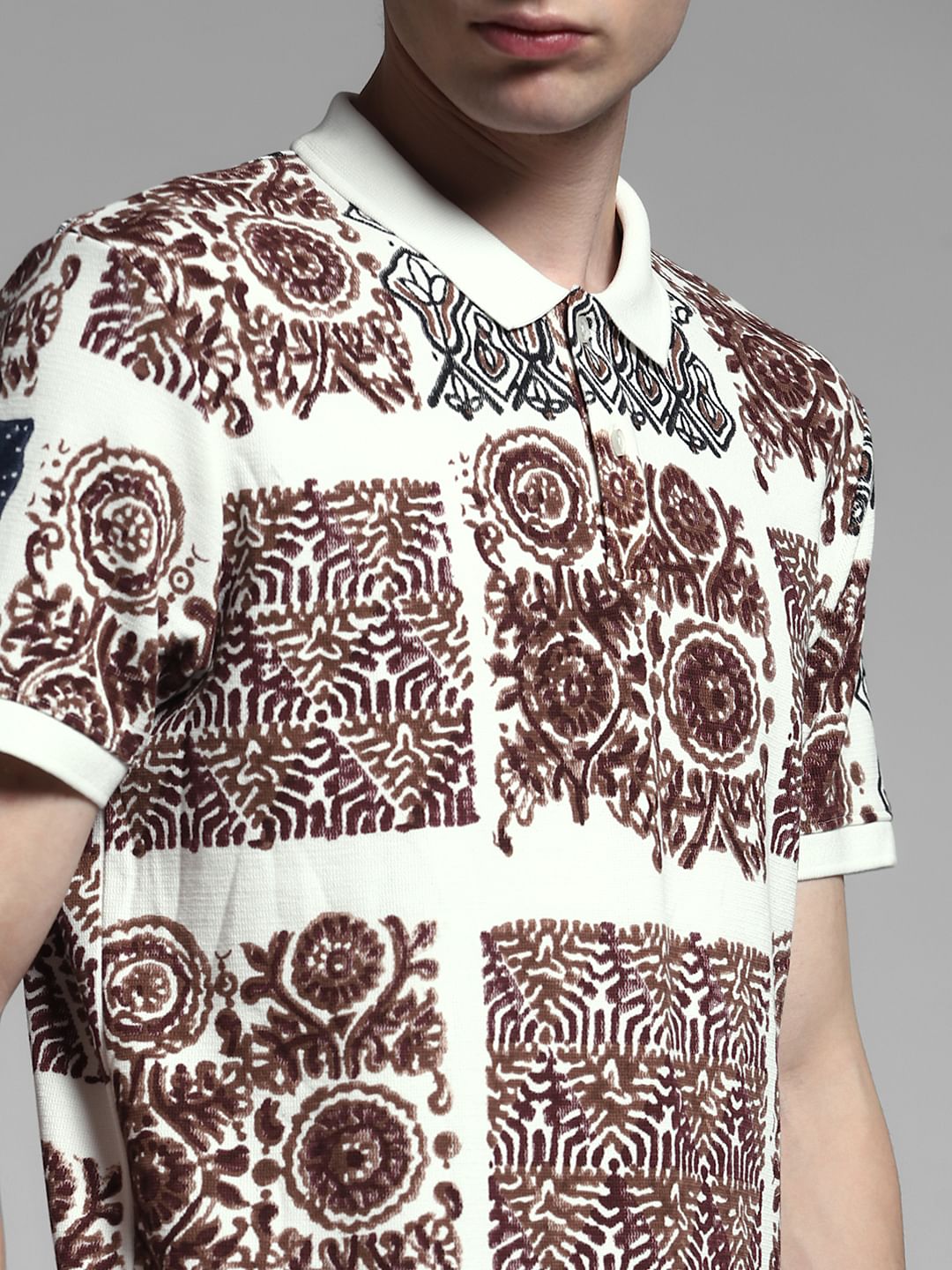 Brown Artisan Print Cotton Polo