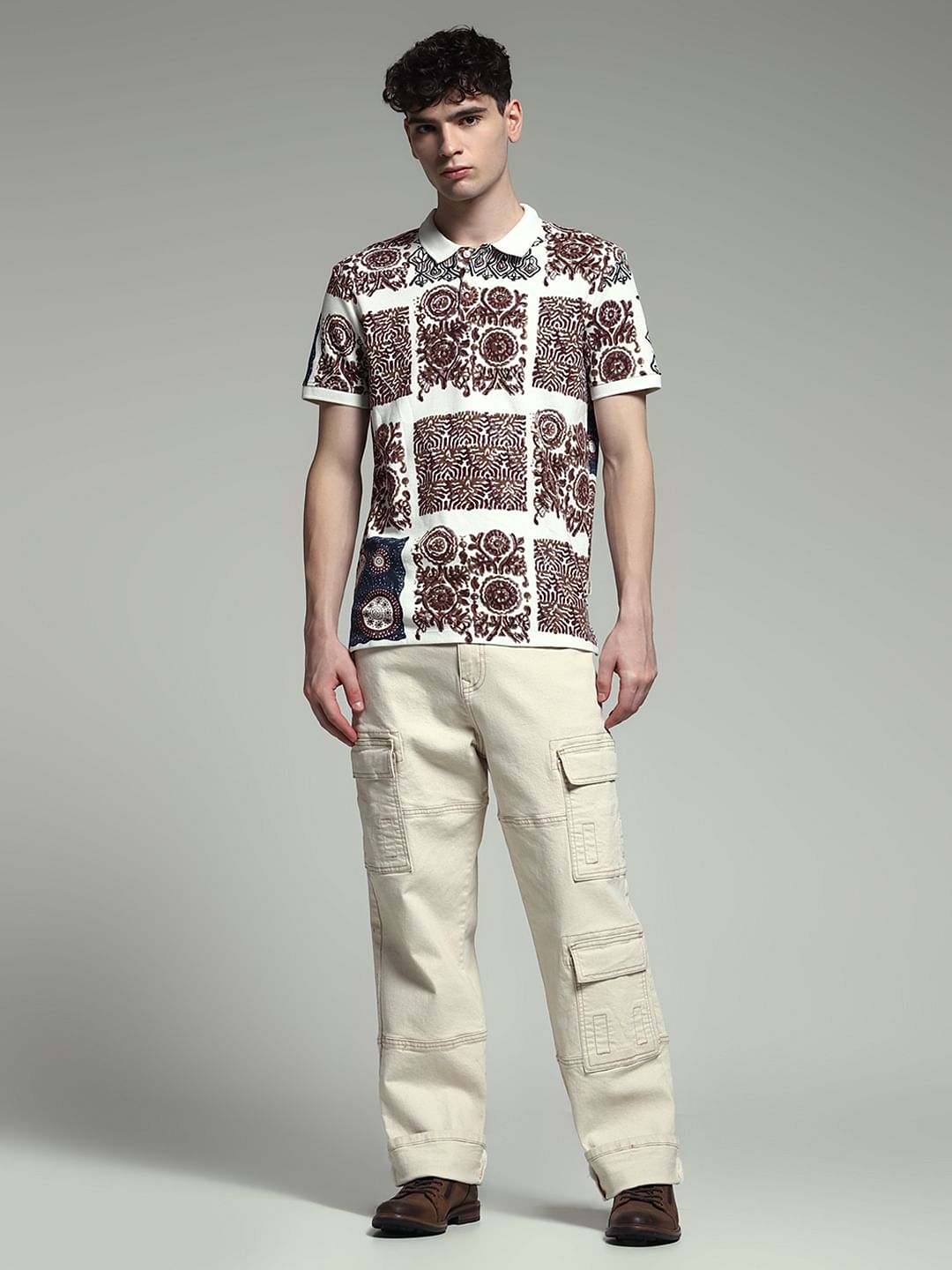 Brown Artisan Print Cotton Polo