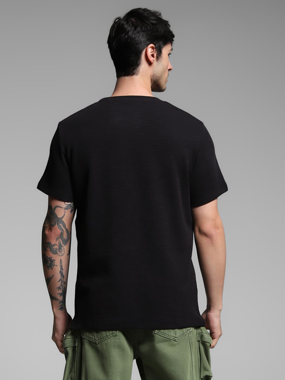 Black Printed Patch Cotton T-shirt